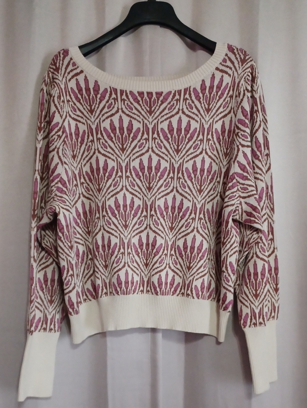 St. John's Bay Boatneck Sweater Jacquard Botanical Pattern Womens Plus Size XXL